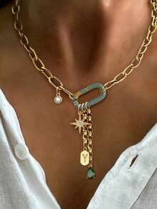 1PC Gold Oval Buckle With A-Z Letter Necklace,Unique Luxury Multiple Pendant Tassel Letters Chain,For Ladies' Girls Daily Work Party Jewel - Yellow Gold - View 29