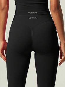 UONNOU 2 Pieces Women's Sculpting Workout Set, Halter Open Back Top & High Waist Butt Lifting Capri Leggings For Yoga & Gym - Black - View 3