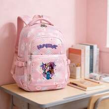 Miniso 紫色漸層字母組合角色閃電貓星星印花粉色櫻花人字紋絎縫大容量學生後背包多隔層 - 粉色 - 查看 6
