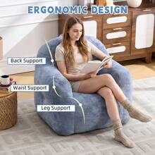 Modern European-American Style Beanbag / With Armrests / Plush Look Beanbag / No Assembly Required / Suitable For Living Room, Bedroom And Reading Corner - 藍色 - 查看 5