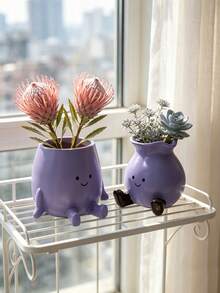 1件可愛微笑花瓶－奶油風乾燥花裝飾，客廳桌面花卉擺飾，居家裝飾，房間裝飾，北歐風裝飾，客廳玄關裝飾，收藏品，獨特禮物，桌面中心裝飾 - 新款-紫色組合 - 查看 6