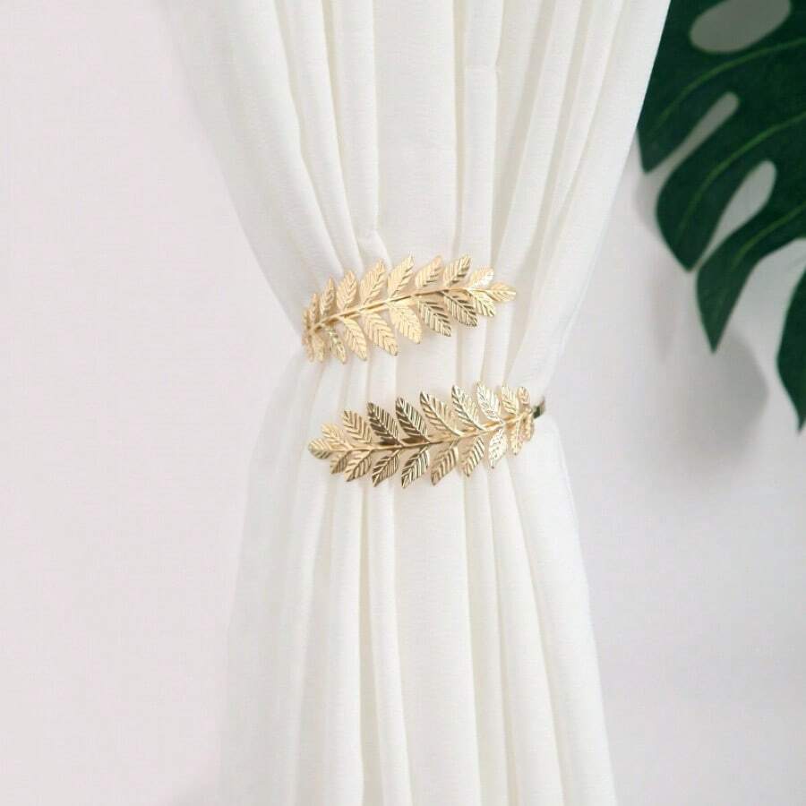 Nordic Best-Selling Modern Style Luxury Maple Leaf Curtain Tieback Metal Curtain Buckle Multi-Functional Curtain Rope (Gold/Silver) - Silver Leaves - View 1
