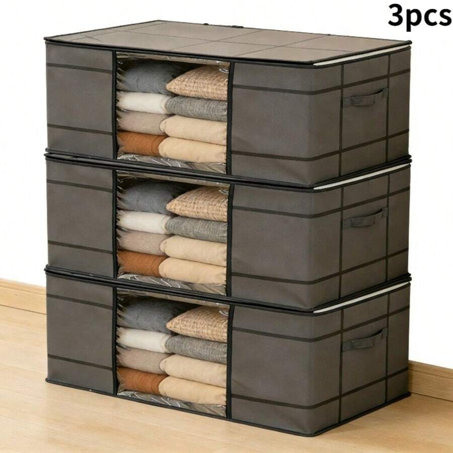 3 Multifunctional Storage Bags, Foldable Clothing Storage Bags, Home Wardrobe Clothing Storage With Zipper Handles And Visible Windows, Suitable For Moving And Traveling Bed Bottom Storage Bags And Wardrobe Organizing Bags - Multicolor - View 1