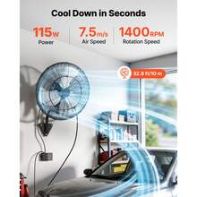 Ventilador de pared , ventilador colgante de pared de 20 pulgadas con oscilación y nebulizador, control remoto, clasificación IP44, 3 velocidades, temporizador de 18 horas, control de temperatura, potente para industria, comercio, garaje, taller, gimnasio. - 20 pulgadas con oscilación y nebulizador - Ver 2