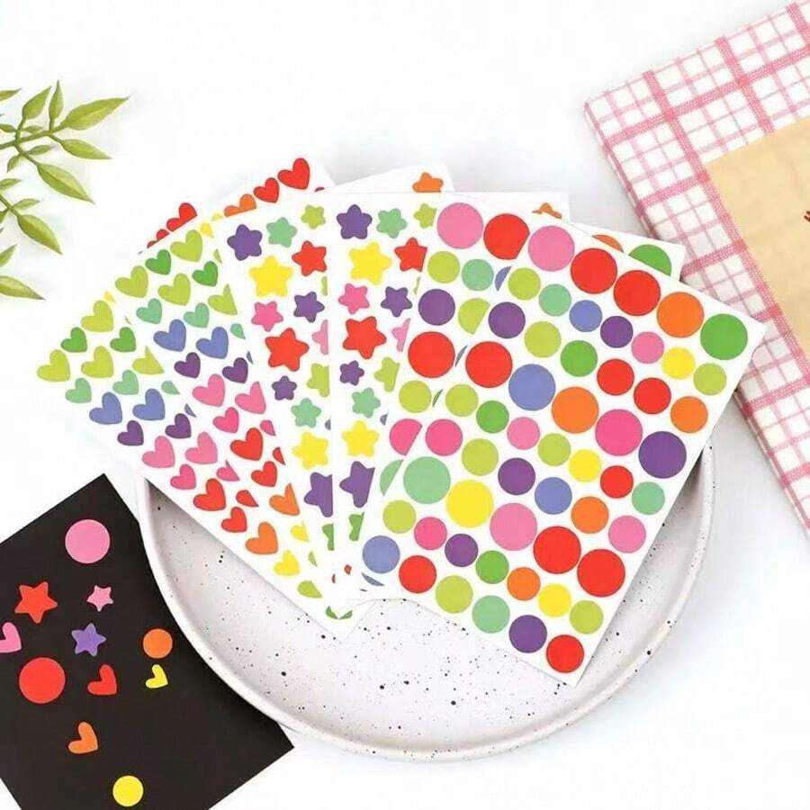 18pcs/Pack Round/Star/Heart Shaped Decorative Stickers, Suitable For DIY Photo Albums, Water Bottles, Phones, Notebooks - Multicolor - View 1