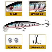 8pcs Floating Minnow Lures With Built-In Rattles, Short Lip, 9.5cm/8.5g Bionic White Striped Bait For Bass And Amur Carp, Outdoor Fishing Supplies - Multicolor - View 3