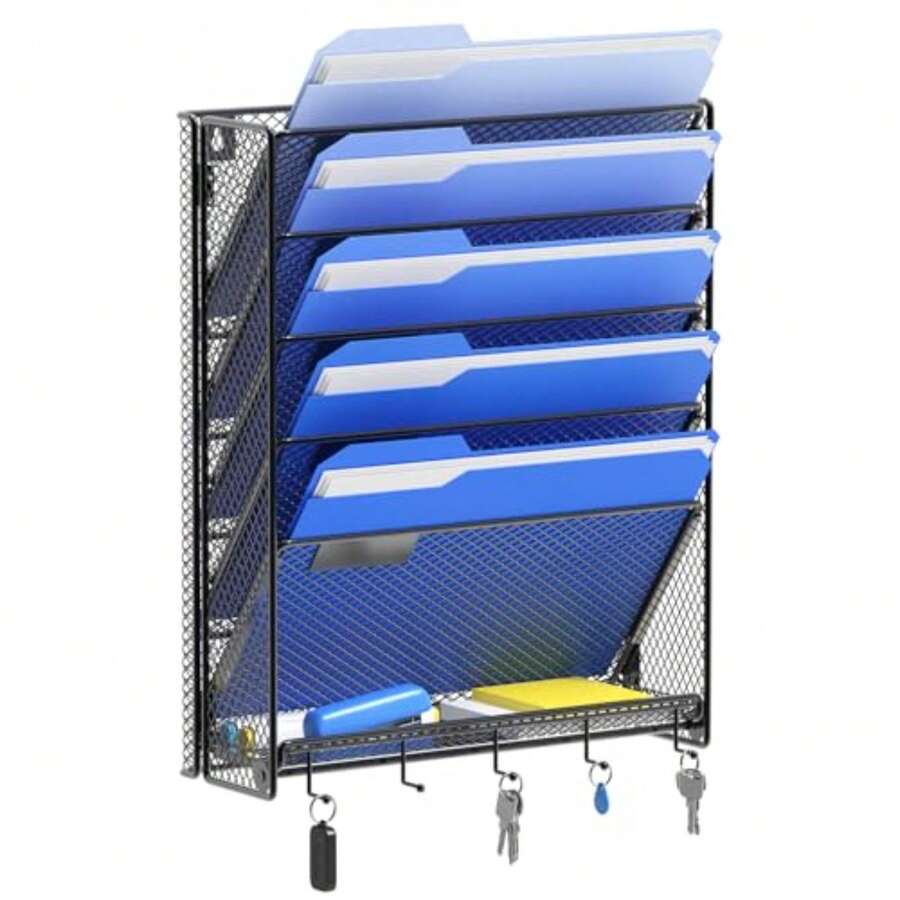 OUTWOLF Organizador de Archivos Colgante de Pared con Ganchos, Organizador de Archivos de 6 Niveles, Montaje Vertical en Pared, Organizador de Documentos y Correo para Oficina - 6 niveles - Ver 1
