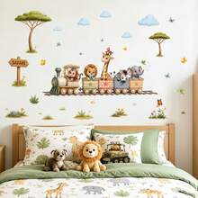 Jungle Animal Wall Decal Set - Jungle Train Wall Decal, Removable Vinyl Animal Wall Mural For Nursery, Playroom, Bedroom, Kids Room Decor - Animal Train Wall Decal - View 1