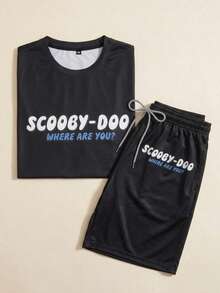Strevion SCOOBY-DOO Men's Cartoon Pattern Short Sleeve T-Shirt And Drawstring Pocket Casual Shorts Set - Multicolor - View 2