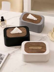 1pc Tissue Box, Plastic Tissue Storage Box, Bathroom Tissue Box, Suitable For Bedroom, Office, Living Room (Black) - Multicolor - View 6