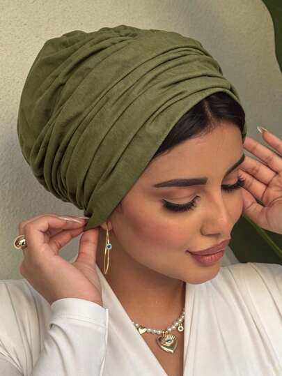 1 pezzo Turbante beanie da donna classico minimalista di colore unito per chemioterapia, design completamente plissettato ad alta elasticità, antiscivolo, assorbente del sudore, traspirante, fascia per capelli plissettata multistrato per far apparire la testa piena, perfetto abbinamento con hijab, tessuto in maglia premium in morbido modal confortevole e delicato sulla pelle, adatto per l'uso quotidiano