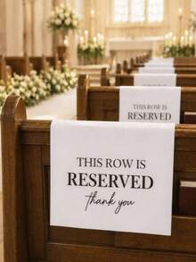 4pcs White Reserved Seat Chair Banners, "This Row Is Reserved" Pattern Seat Signs, DIY Name Chair Signs For Your Important Friends And Family, Church Pews, Wedding Banquets, Birthday Parties, Restaurants, Business Hotels, Family Gatherings, Party Favors - A - View 1