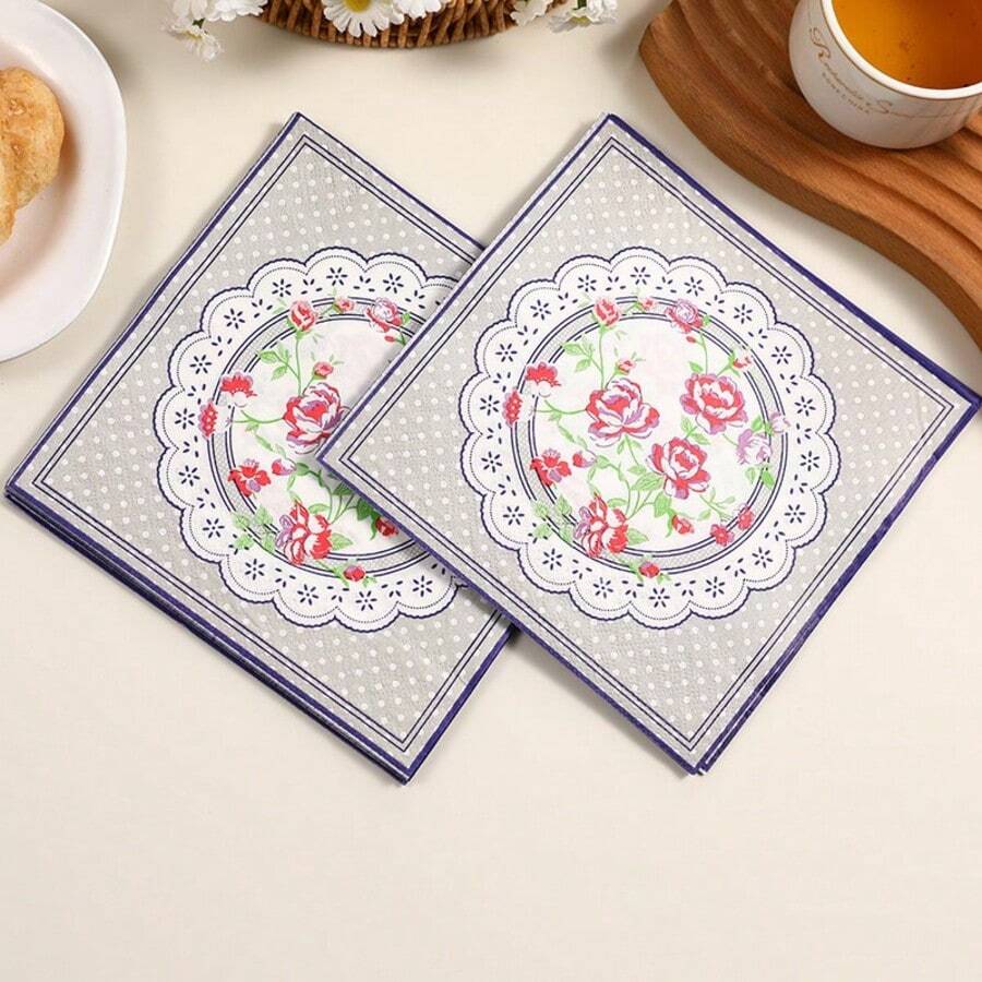 20/40 piezas de servilletas de papel con diseño floral de rosas para cócteles, desechables, para fiestas, invitados, verano, servilletas de papel/servilletas de decoupage/decorativas/toallas de mano para baño, boda, fiesta de cumpleaños, cena al aire libre, baby shower, decoraciones de fiesta, fiesta de té - servilleta de papel - Ver 1