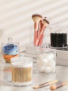 4PCS Acrylic Qtip Holder Dispenser For Cotton Swab, Ball, Round Pads, Floss Picks - Clear Plastic Apothecary Jar Set For Bathroom Canister Storage Organization, Vanity Makeup Organizer - View 7