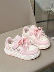 Children's Dreamy Color Rhinestone Princess Style Breathable Non-Slip Wear-Resistant Design Super Cool Versatile All-Season Chunky Sneakers - Pink - View 6