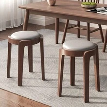 Solid Wood Stool Home Use Stackable Upholstered Bench Living Room Minimalist Modern Sturdy Durable Small Round Stool Dining Table Chair - Beige - View 3