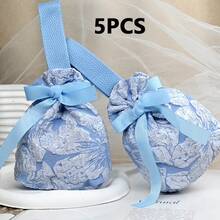 5入裝紋理抽繩禮品袋附手把,適合茶會、新娘生日與婚禮禮物,淺粉色派對抽繩禮品袋,居家廚房派對用品 - A - 查看 10
