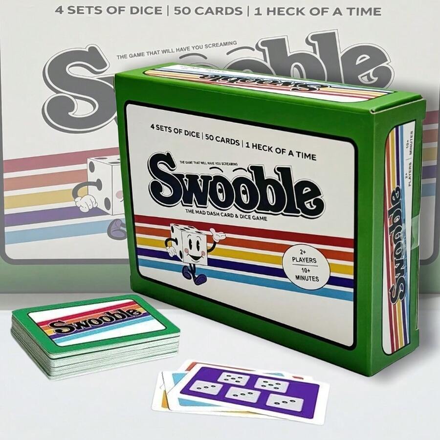 Swooble 卡牌與骰子遊戲,快節奏家庭派對遊戲,附 4 組骰子與 50 張卡牌,同步對戰競速配對,適合遊戲之夜、派對與旅行,快速設置、輕巧好玩,適合 14 歲以上 - 彩色 - 查看 1