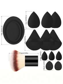 1pc Large Gradient Fluffy Round Head Powder Brush & Puff 13pcs Set, 11pcs Makeup Sponge & Puff Set, Silicone Cleaning Brush Bowl, Multi-Functional Makeup Tools For Setting Powder, Blush And Loose Powder - Multicolor - View 9