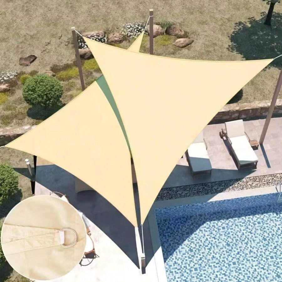 1pc Outdoor Triangle Sun Shade Sail, UV Protection Triangle Sun Canopy, Designed For Swimming Pool, Patio, Backyard, Deck And Garden Outdoor Activities - Khaki