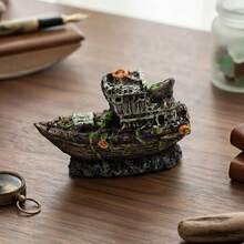 Dekorasi Kapal Karam Klasik, Cocok untuk Akuarium dan Terarium Meja, Dekorasi Lanskap Resin Buatan Tangan - B - View 2