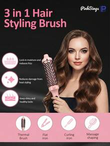 30s Fast Heating Adjustable Temperature Hot Curling Brush, 1.5 Inch Heated Round Brush For Blowout Styling Effect, 2-In-1 Curling Iron With Display Screen, Hot Curling Brush, Not Blow Dryer, Not Hot Air Brush, Women's Gift - Pink - View 11