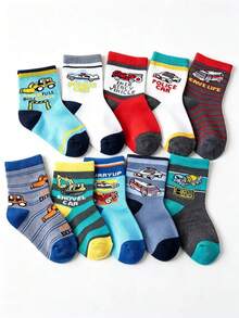 10 Pairs Cute Cartoon Boys Socks, Comfortable Mid-Calf Socks, Suitable For Daily Wear And Student Campus Life - Multicolor - View 7