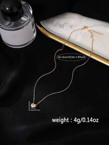 1pc Exquisite Cute Heart-Shaped Copper Zirconia Pendant Necklace For Women, Suitable For Party And Gathering Wear - Yellow Gold - View 5