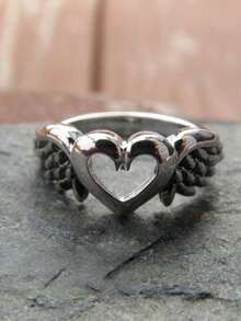 Elegant Vintage Bohemian Heart Angel Wing Promise Ring For Women, Romantic Copper Ring, Suitable For Valentine's Day, Halloween, Christmas Party Gift - Silvery - View 13