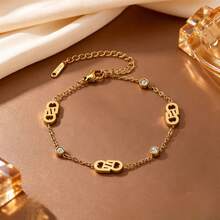 Premium 18K Gold Letter 3 PiecesJewelry Set, Rhinestone Studded Thin Chain Necklace, Bracelet And Earrings, Elegant Women's Accessories, Suitable For Daily Wear - Multicolor - View 4