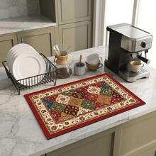 1 pieza Tapete secador de platos, tapete para cafetera, elegante patrón floral tradicional retro, diseño exquisito de bloques de color, fuerte absorción de agua, adecuado para mesa de comedor, cafetería y cocina, tapete de drenaje multiusos, regalo para el hogar, decoración de mesa - XYLSD-646 - Ver 4