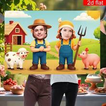 2D Flat Banner, 1pc Farm Fun Photo Frame Party Banner, Polyester Pastoral Animal Pattern Photo Booth Prop Banner, Suitable For Role Play, Costume Party, Home Celebration, Birthday Game Party - Multicolor - View 3