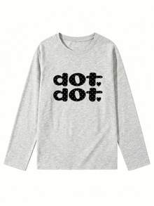 Women's Spring/Autumn Pure Fashion Loose Versatile Letter Cartoon Print Long Sleeve T-Shirt Casual - Light Gray - View 7
