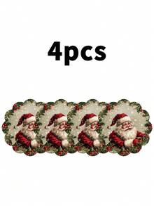 2/4/600 piezas Manteles individuales con forma de flor para fiesta de Navidad - Papá Noel vintage, bayas, copos de nieve; material de lino de 13.78 pulgadas; decoración de mesa antideslizante, resistente al calor y lavable a máquina - Multicolor - Ver 11