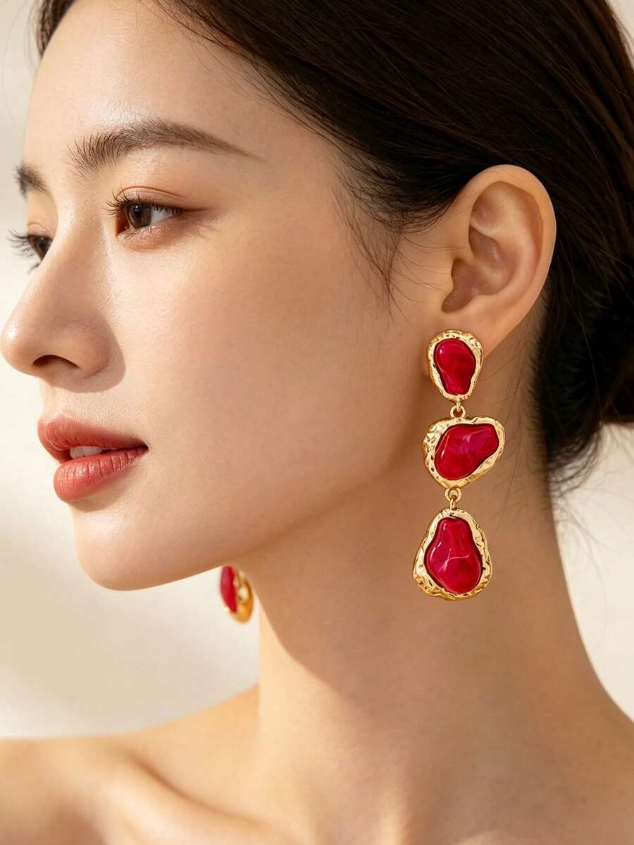 時尚優雅誇張不對稱耳環 - 中紫紅色 - 查看 1
