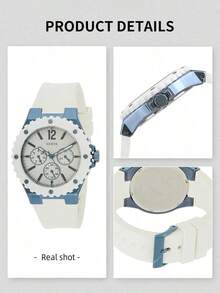 Guess Women's Multifunction Quartz Watch White Silicone Strap Blue Bezel Textured Dial Accessory Suitable for Road Trips and Travel Adventures - 白色 - 查看 6