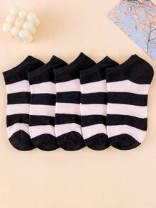 4 Pairs Women's Ankle Socks - Pink Wide Stripe - Lightweight Comfortable Knit For Casual Everyday Spring Summer - Multicolor - View 2