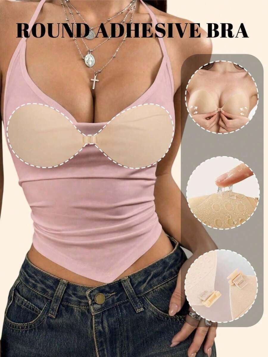 Sujetador adhesivo push-up oculto, almohadillas de silicona reutilizables sin tirantes con cierre frontal, cubrepezones invisibles, accesorios de lencería y ropa interior para mujeres para vestidos de verano, vestidos de gala, vestidos con tirantes, vestidos de novia - Multicolor - Ver 1