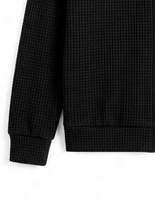 Men's Honeycomb Waffle Knit Turn Collar Full Zip Long Sleeve Jacket, Everyday Wear Sweatshirt - Black - View 6