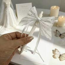 1pc/2pcs Exquisite Bride & Groom Pens With Pearl Bow Tie Decoration, Suitable For Wedding, Registration And Proposal Photo Props, Teacher's Day Gift, Wedding Signing Pen, Diary Writing Pen - Round - View 11