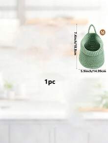 1/3件手工編織棉繩壁掛籃，S/M/L 3種尺寸波西米亞風壁掛收納籃，裝飾性壁掛植物籃，適用於廚房、浴室、臥室家居裝飾 - 綠色 - 查看 9