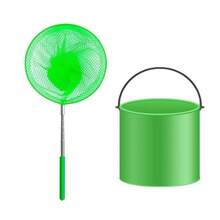 2-Piece Set: Telescopic Fishing Net And Foldable Fishing Bucket Combination. Beach Outdoor Fishing Equipment. Outdoor Telescopic Fishing Net + Foldable Fishing Bucket. Beach Fishing. Complete Set Of Equipment For Parent-Child Outdoor Beach Fishing - Green - View 2