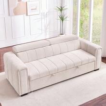 Verwandelbares Schlafsofa, Chenille-Bezug, verstellbare Kopfstütze, ausziehbares Bett mit Stauraum, Multifunktionssofa, geeignet für Wohnzimmer und Wohnungen,Beige - Beige - Übersicht 7