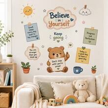 Inspirational Rabbit Wall Sticker Set, Removable Cute Self-Love Quote Wall Decals, Positive Affirmation Wall Art, Soft Rainbow Cloud Sun Aesthetic Removable Vinyl Stickers, Bohemian Style Bedroom Living Room Decor Accents - Inspirational Wall Stickers - View 4