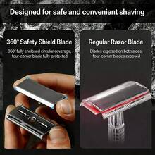 Men's Metal Manual Safety Razor, 30° Precision Design Double-Sided Vintage Reusable Shaving Razor, Vintage Style Men's Beard Trimmer, Suitable For Trimming Beard And Mustache, Portable Design, Smooth Shaving, Can Be Used As Father's Day, Christmas And Halloween Gift Set (Blades Not Included) - Silver - View 5