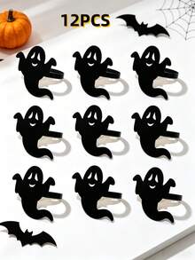 12pcs/6pcs/1pc Halloween Napkin Rings - Halloween Novelty Theme, Black Skeleton Hand, Ghost, Spider, Haunted House, Butterfly Creative Design Napkin Rings, Suitable For Halloween Party Table Decor - Easy To Clean Metal Texture, Halloween Decoration, Theme Event Accessories, Spooky Table Decor, Durable Napkin Holder - Multicolor - View 21