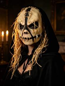 1pc Halloween Burlap Scarecrow Mask Haunted House Escape Room Mystery Bar Party Costume Latex Head Cover - Multicolor - View 4
