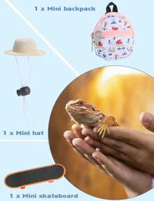 HAEZU Bearded Dragon Clothes Lizard Toy - Mini Hat,Skateboard,Backpack Gifts For Reptiles Pet - Cute Bearded Dragon Costume Accessories For Lizard Iguana Reptiles Small Animals (Rose Red) - ColorL - View 5