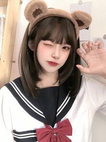 alicegarden 16 Inch Long Synthetic Wig, Natural Straight Style, Stunning Chocolate Brown, With Bangs, Suitable For Daily, Party, Cosplay Use, Natural And Durable, Women's Wig Gift (Accessories Not Included) - Chocolate Brown - View 4