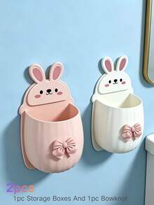 1pc Cute Rabbit Storage Rack + Bowknot Decoration, Space-Saving Wall-Mounted Toothbrush & Toothpaste Holder, Bathroom Decor Accessory - Multicolor - View 5